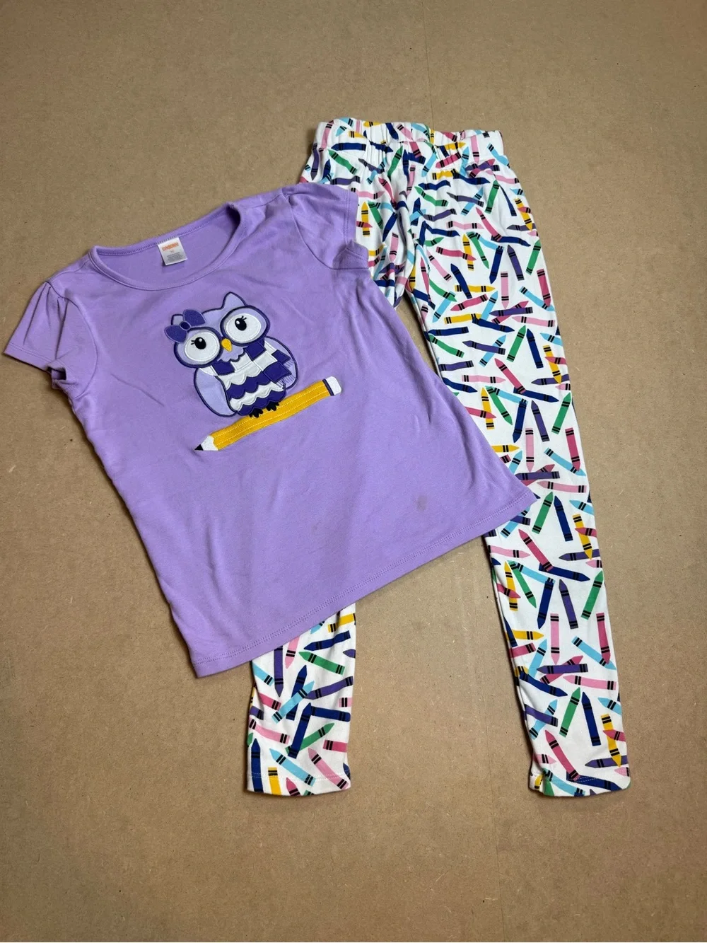 Gymboree Girls Size 10 Back to School Owl Shirt Crayon Leggings Outfit Set